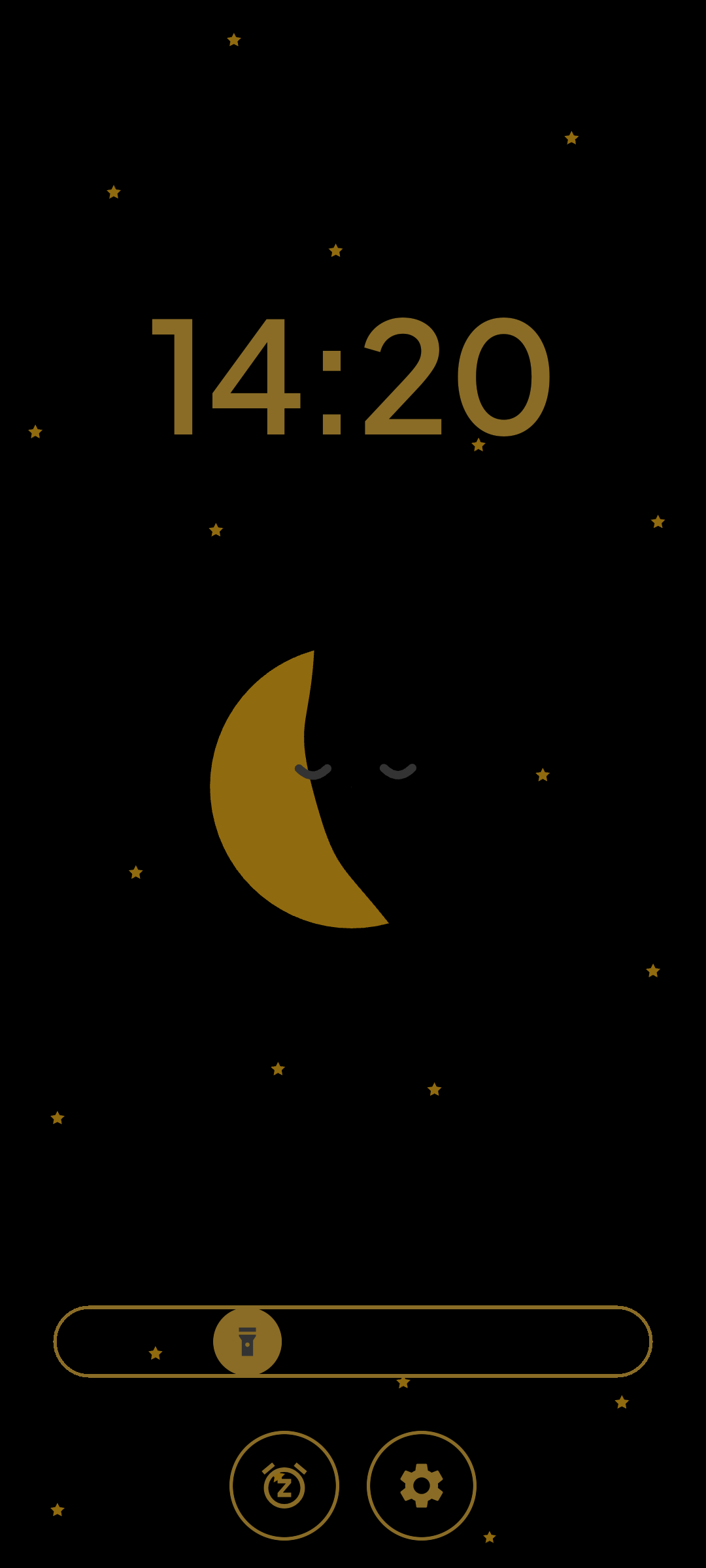 Two phones side by side running Luna. The left one shows the daytime clock with a smiling sun, the right one shows the night clock with a sleeping moon, stars and a progress bar filling through the night.